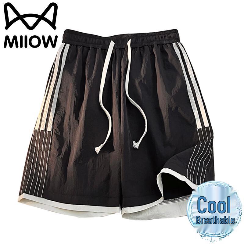 MiiOW Men s Ice-Feel Striped Casual Shorts S