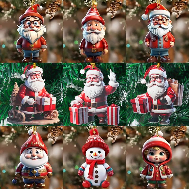 20/1 Stück Weihnachtsmann Weihnachtsbaum Dekoration Acryl Hängender Anhänger Feiertagsparty Alter Mann Schneemann Dekorationen Autoanhänger