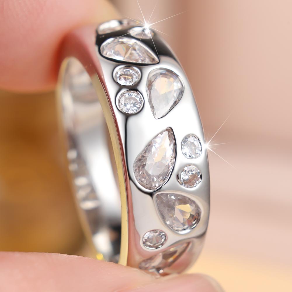 Luxury Wide Band Ring 2 Colors Available Teardrop Round Zircon Jewelry for Women Party