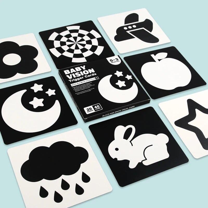Montessori 0-12Month Baby Vision Stimulation Cards Black and White Contrast Cards Stimulate Newborn Visual Early Learning Toys