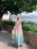 Korean Sweet Gradient Spaghetti Strap Beach Dress - 2026 Summer Seaside Vacation Design