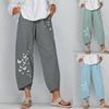 European & American Summer Casual Loose Cotton Linen Butterfly Print Wide-Leg Pants for Women 3199