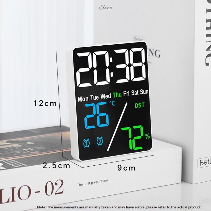 Digital Alarm Clock with Temperature Humidity Week Date Snooze 2 Alarms 3-Level Brightness LED Table Clock 12/24H DST Su