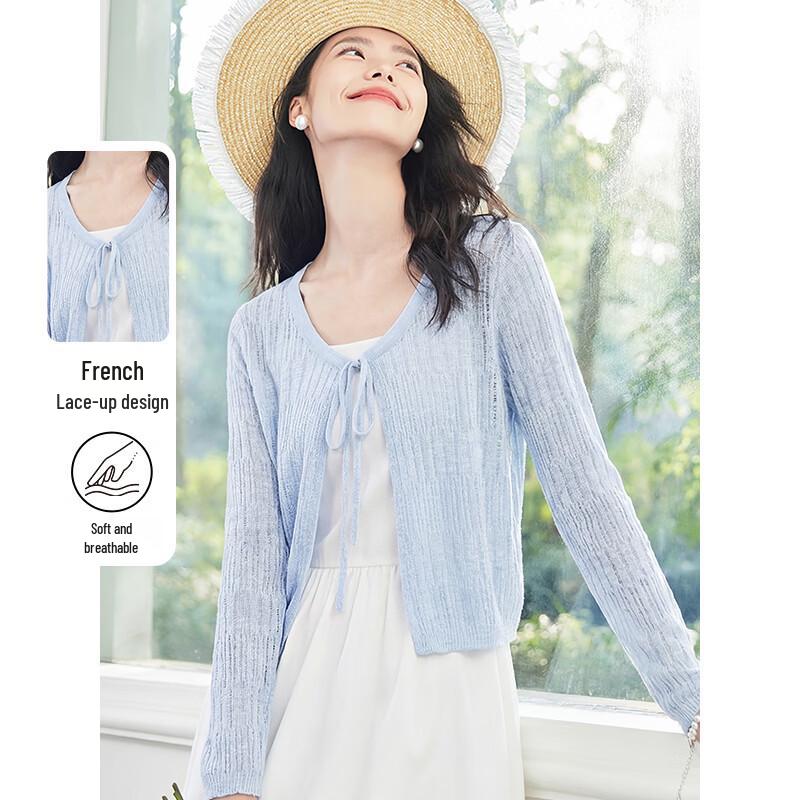 Women s Lightweight V-Neck Hollow-Out Knit Cardigan M
