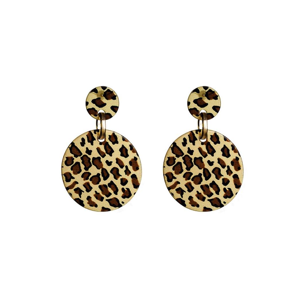 Retro Geometric Leopard Print Pendant Earrings - Brown Heart Flower Fashion Accessories