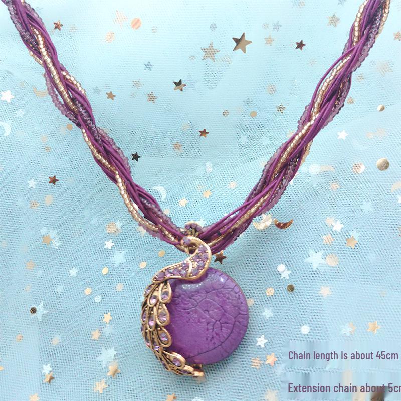 Bohemian Ethnic Style Vintage Glass Water Drop Leaf Pendant Necklace