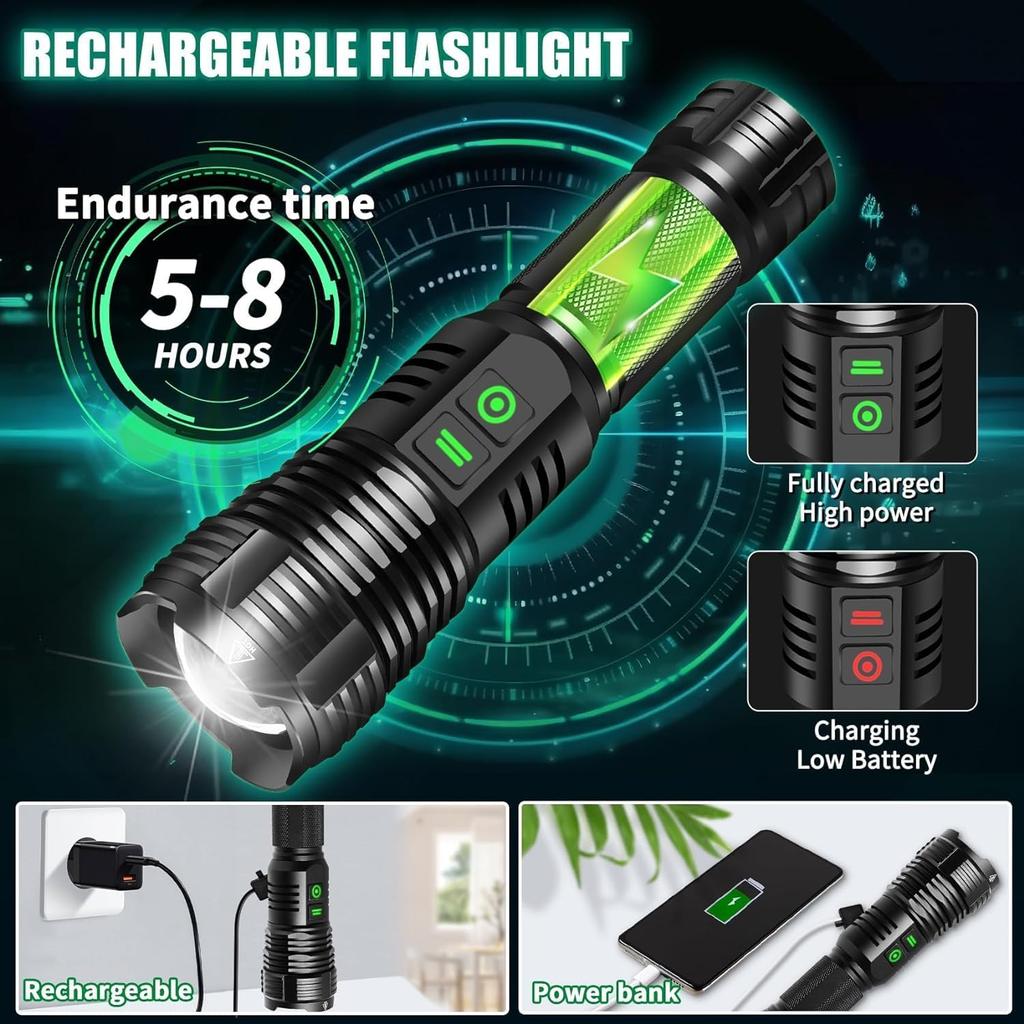 2Pack Rechargeable Flashlights, 100000 High Lumens Super Bright Led Tactical Flashlight with 5 Modes, High Power Waterproof Dual Button/Dual
