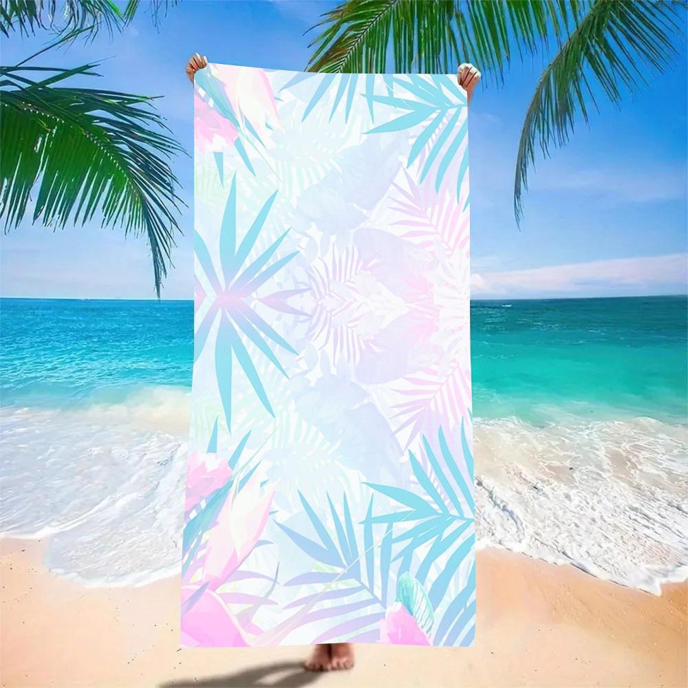 Pink Green Gradient Tropical Floral Print Beach Towel Sand Proof Pool Towel Summer Swim Outdoor Gym Summer Pool Side Gear