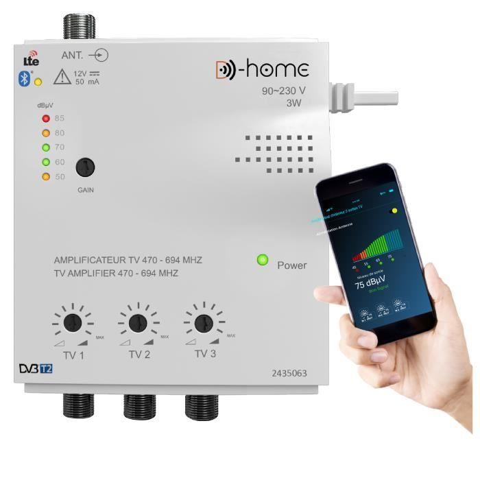 Amplificatore TV - d-home - interno 3 uscite 28dB - connesso - filtrato 4G-5G - app mobile TV finder