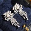 Elegant Floral Drop Earrings With Imitation Pearl Zircon Accents Long Tassel Design Women Gold Tone Copper Jewelry