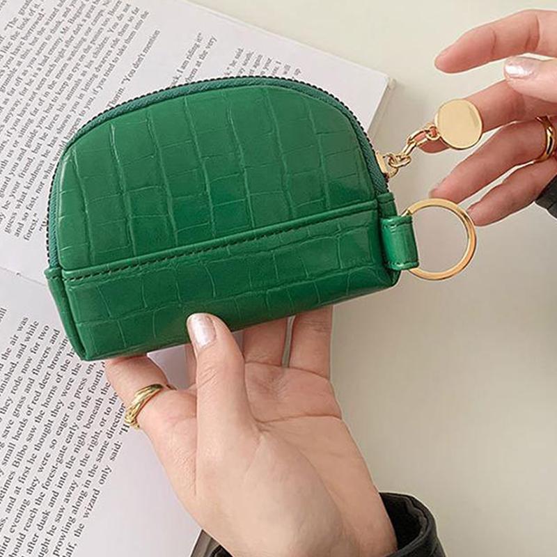Shell Small Wallet Pu Leather Coin Purse Simple Card Holder Korean Solid Color Zipper Key Case Mini Handbag