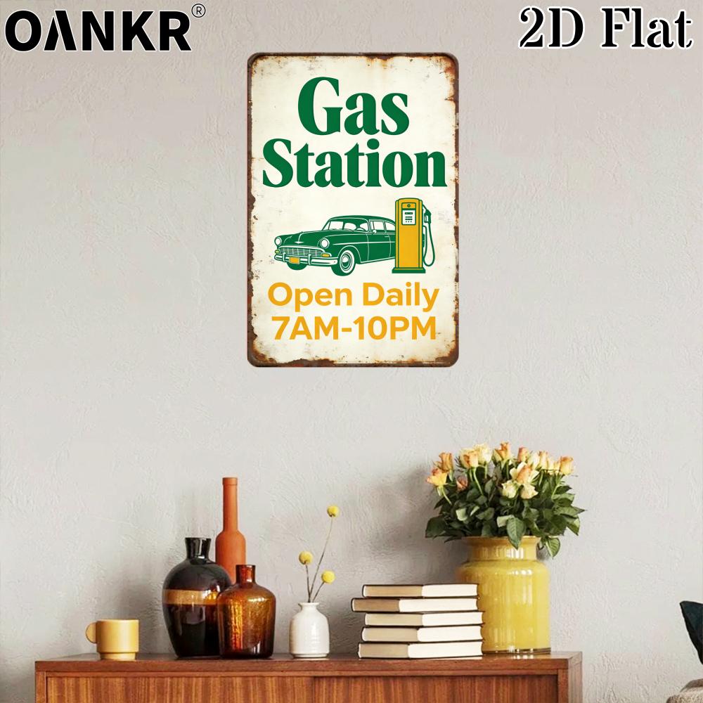 Vintage Gas Station Open Daily Am To Pm Poster Metal Tin Sign Chic Metal Signs for Man Cave Garage Home Wall Decor Plaque
