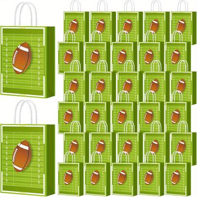 20pcs Football Party Favor Bags, Football Treat Candy Bags, Gift Bags for Sports Theme, Birthday, Party Favor Bag with Handle, Sports Party Decoration
