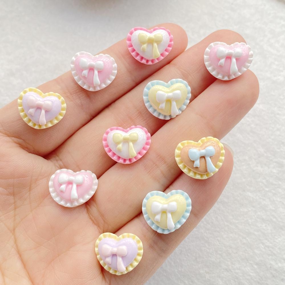 

30pcs Resin Colorful Cute Bow Heart shape Flat back Rhinestone Scrapbook DIY Wedding Applique Decor Jewelry Accessories Crafts