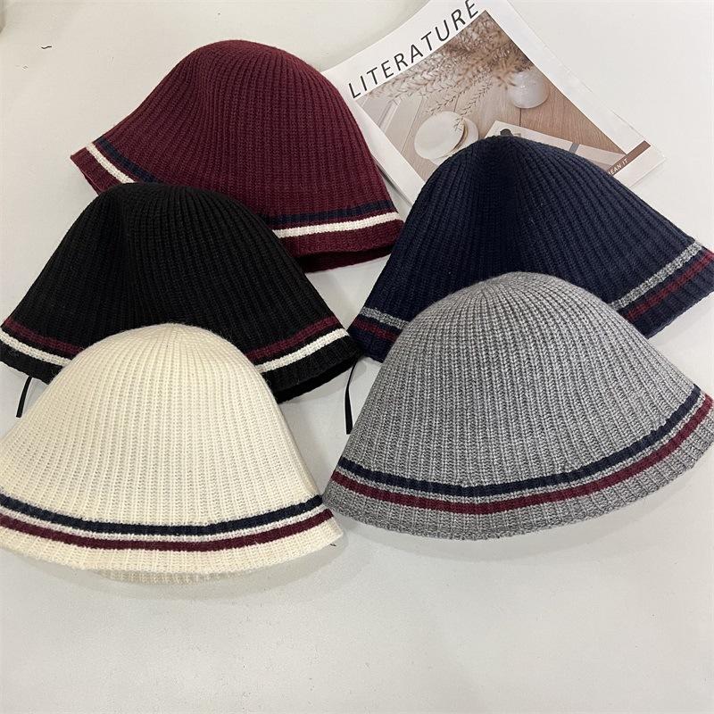 

Contrasting color knitted bucket hat autumn and winter art college style fashionable casual fisherman hat M（56-58cm） чорний