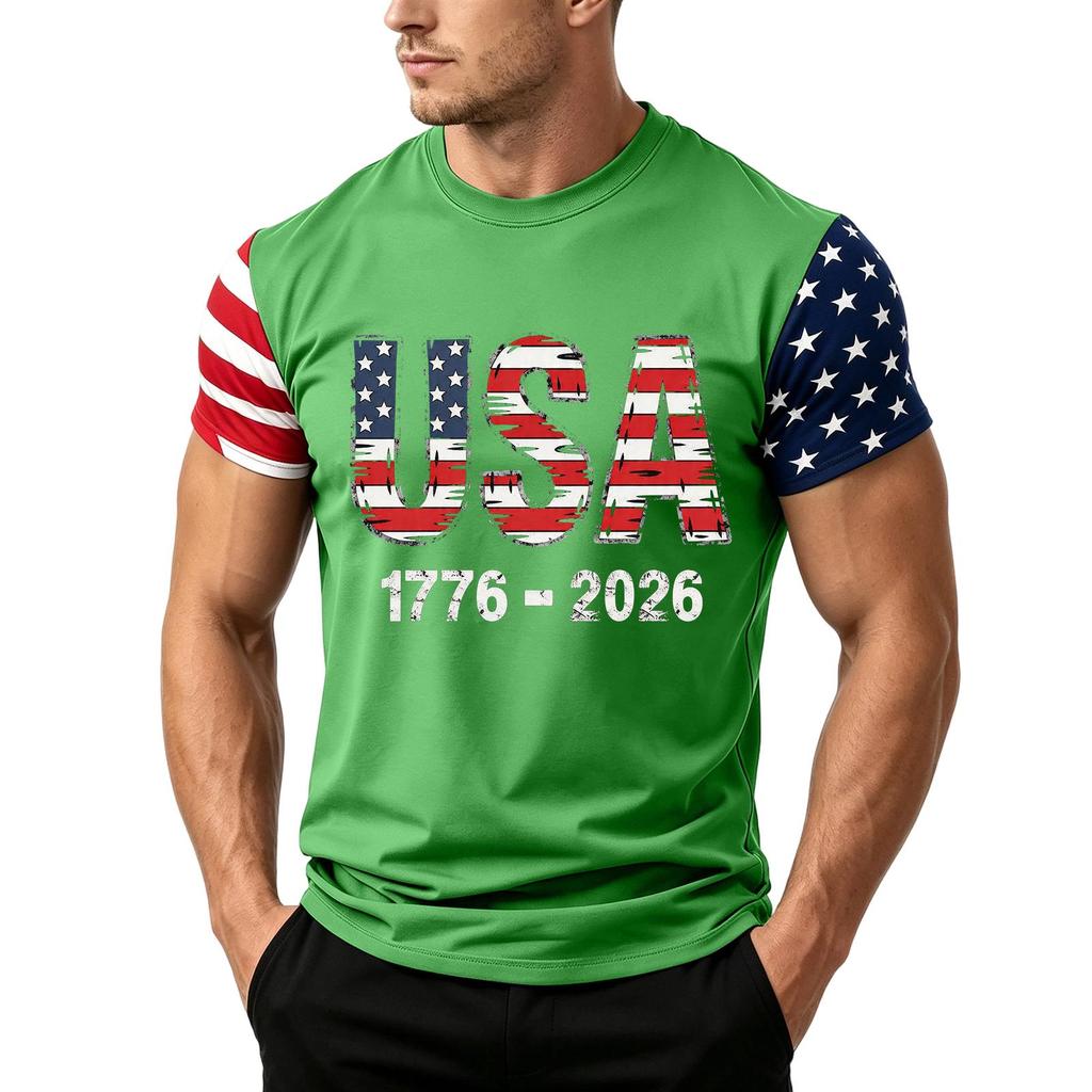 Men's Loose Fit Short Sleeve T Shirt USA Flag Print Casual Summer Daily Wear Crew Neck Top for Outdoor Activities