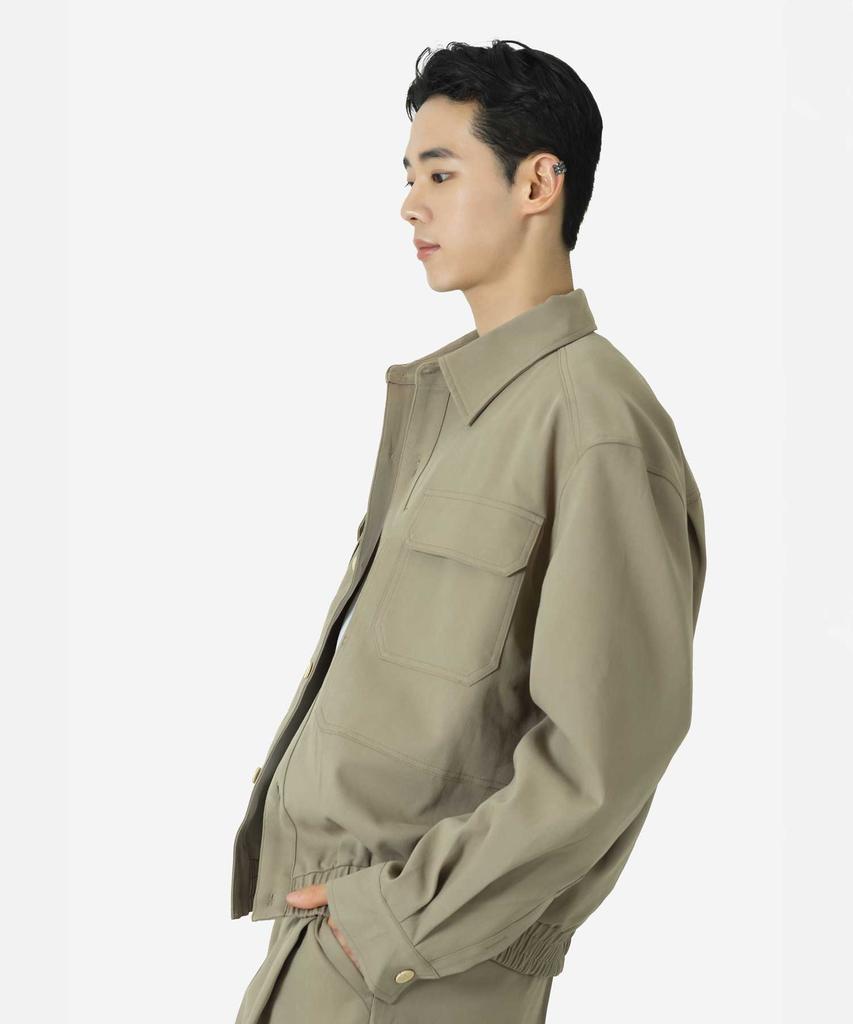 BUCKLE DOWN Simple Oversized Lyocell Twill Jacket (Beige)
