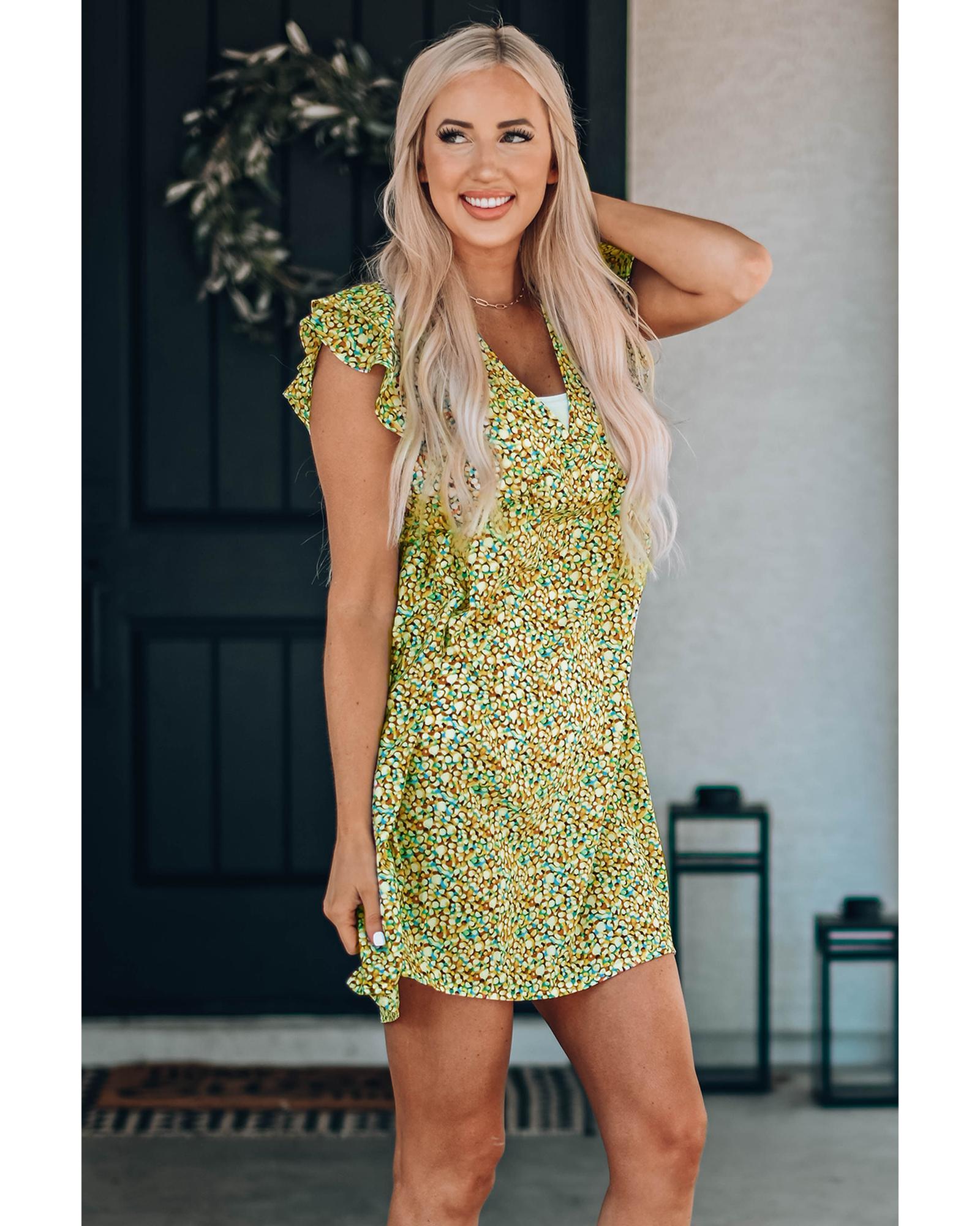 

Azura Exchange Floral Print Ruffled V Neck Babydoll Dress L різнокольоровий