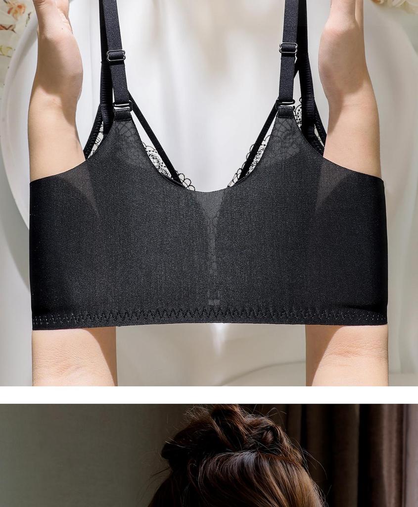 Chinese Style Embroidered Push-Up Bra for Small Busts – Lift & Adjust Front Closure, Anti-Sagging, Seamless, Side-Fat Gather