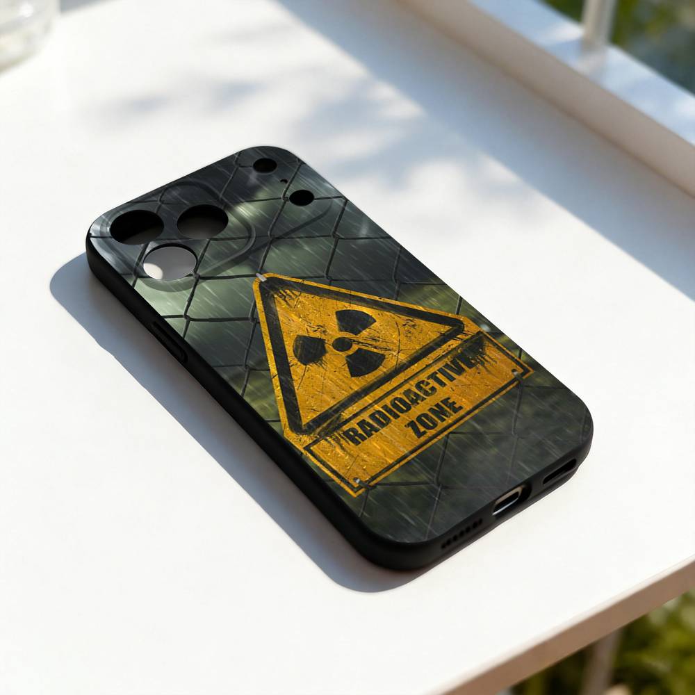 

Nuclear Radiation Danger Sign Phone Case For iPhone17,16,15,14,13,12,11,Pro,Max,Plus,E,SE4,Air,Mini Black Precise Hole Matching iPhone11
