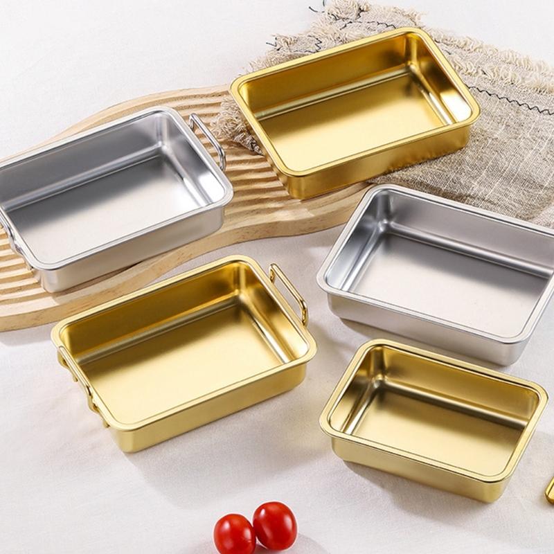 Rectangle Oven Tray for Casserole Bread Pizza Stainless Steel Deep Roasting Pan with Portable Handle Kitchen Accessories