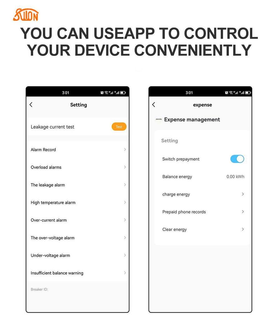 WiFi Smart Circuit Breaker with Over/Undervoltage Protection, Tuya App Control, Auto Reclosing, and Prepayment Electric Meter.