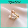 Retro Style Zircon Artificial Pearl Open Ring With Geometric Design For Women Dress Up