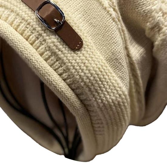 Knitted Hat Rolled-Edge Pile Shape Velvet Lining Women Hat Windproof Ear Protection Knitted Headgear