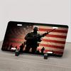 US Military Soldier Silhouette American Flag Patriotic Veteran Vintage Distressed Style D Flat Printed License Plate Aluminum M