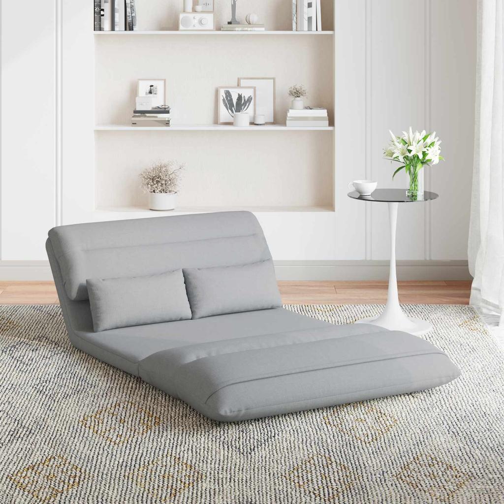 Adjustable Floor Footstool Light Grey Fabric