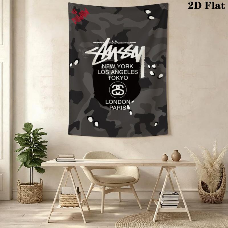 Grey Camo Pattern Tapestry, Dark Camouflage Street Brand City Logo Print Wall Hanging Decor