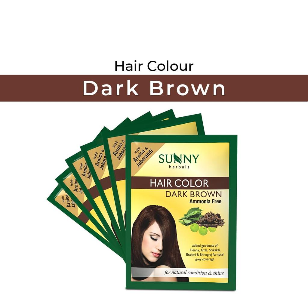 Sunny Herbals Coloração para Cabelos Castanho Escuro 20g X Pacote com 6 | Tonalidade Natural de Longa Duração | Cabelo Macio e Brilhante Unissex