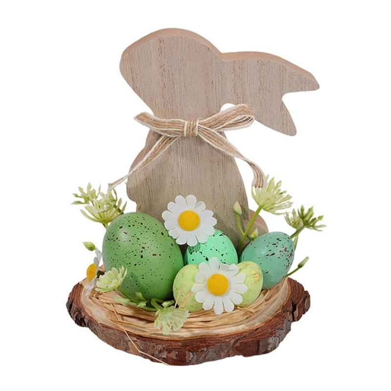 Hand Carved Wood Easter Hare Ornament Wooden Animal Figurine Festival Decoration For Mantels Tabletop Shelf Display
