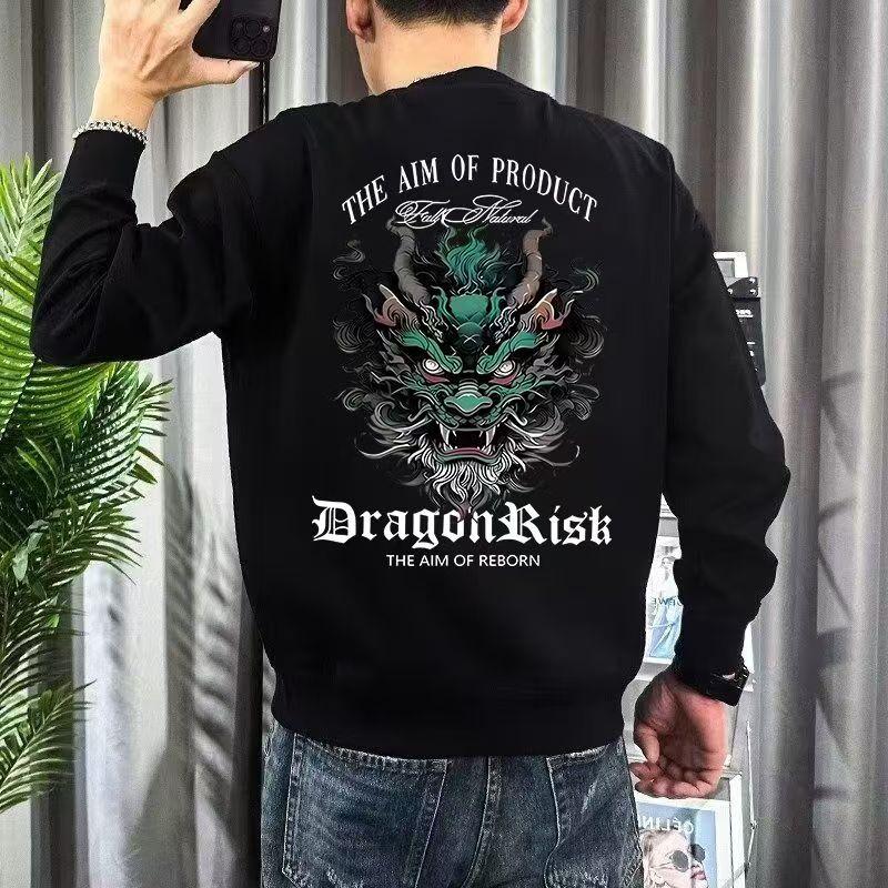 

Мужской хлопковый свитшот с круглым вырезом и принтом граффити в китайском стиле - Повседневный, свободный, с длинным рукавом, универсальный топ 4XL