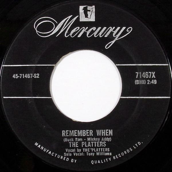 7inch Record PLATTERS - Remember When 71467X Mercury 1959 Canada Pop Used