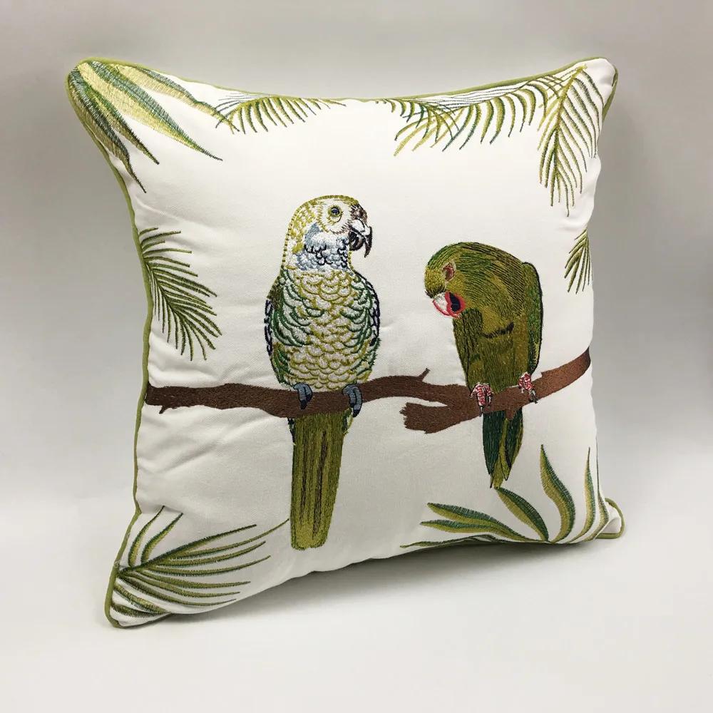 Husă de Pernă Decorativă Deluxe Broderie Papagali Plantă Designer Pernă de Sofă Pasăre Pânză Casă Pat Decorativă 45 x 45cm Vânzare la Bucată
