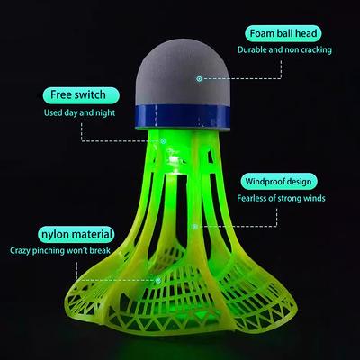 6-Pcs Glow In The Dark Badminton Shuttlecocks - Windproof LED Night Training Balls Unbreakable Plastic Feathers Nylon Balls