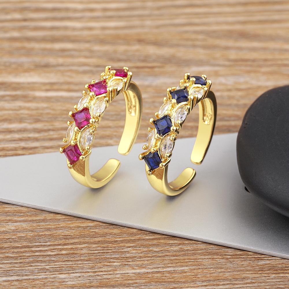Nidin Shine Zircon Geometric Open Ring For Women Gold Plated Adjustable 5 Colors Female Wedding Aesthetic Jewelry Gift Wholesale