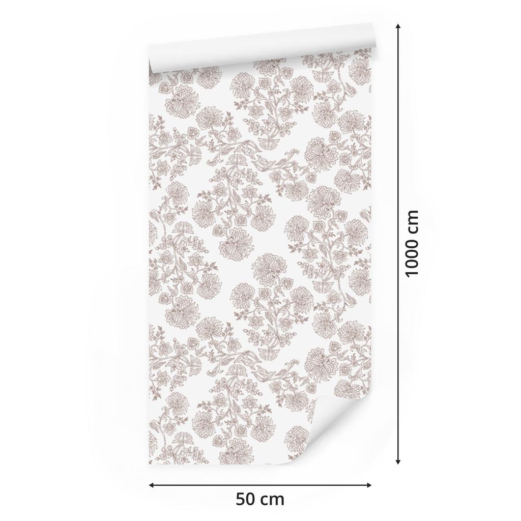 Wallpaper Flowers White and Light Gray, Fine Detail 50x1000