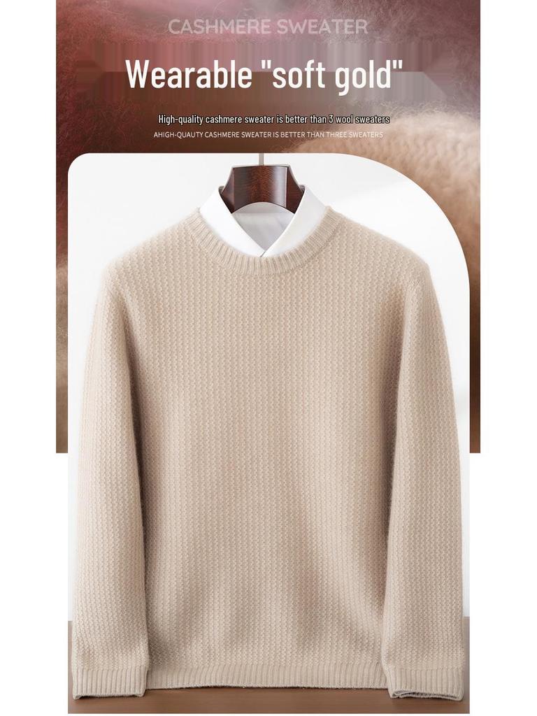 Men's Premium 100% Cashmere Round Neck Sweater - Thick Knit Casual Business Pullover