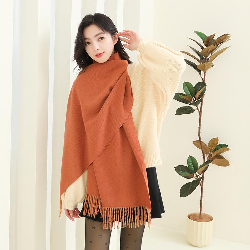 Wool Cashmere Scarf for Girls High End Solid Color Scarf Versatile Thickened Winter Imitation Cashmere Scarf