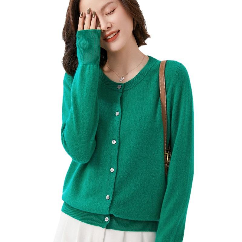 Women S Long Sleeve Round Neck Straight Fit Cardigan Sweater