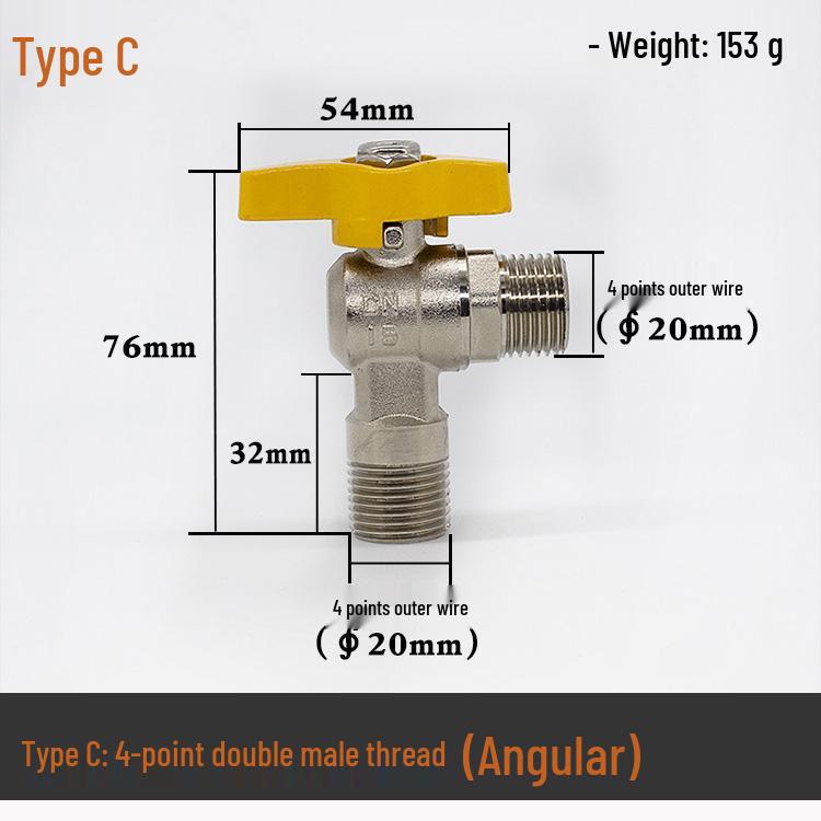 Brass Gas Valve: 4-Point Household Threaded, 6-Point Floor Heating Boiler Ball Valve, Wall-Hung Angle Valve