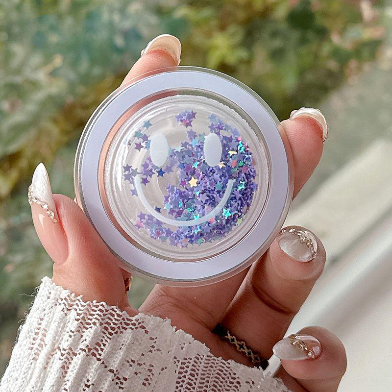 Smiling Face Magnetic Phone Case with Rotating Star Sequins Holder - Transparent & Universal Design Rotating Magnetic Holder