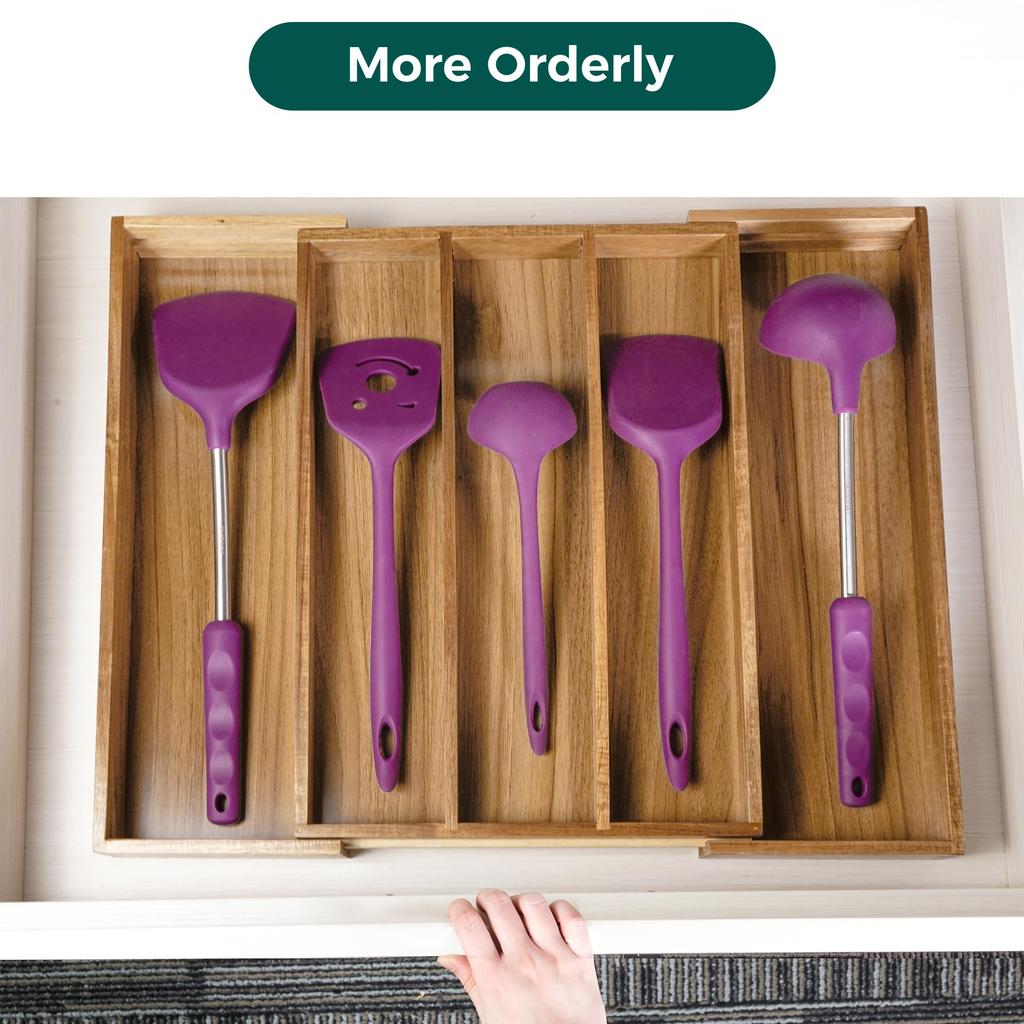 Utoplike Cutlery Storage Extendable Cutlery Wooden Storage Sliding Dish Storage Kitchen Drawer Tabletop Drawer, Case, Box, Tray, Case, Storage,