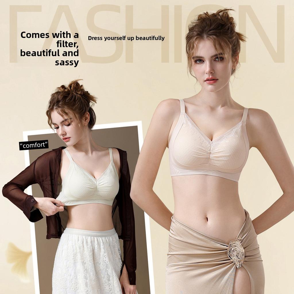 Premium Seamless Tank Top Bra for Women, Side Gather Push Up Anti-Sagging Wireless Breathable Comfortable Lingerie