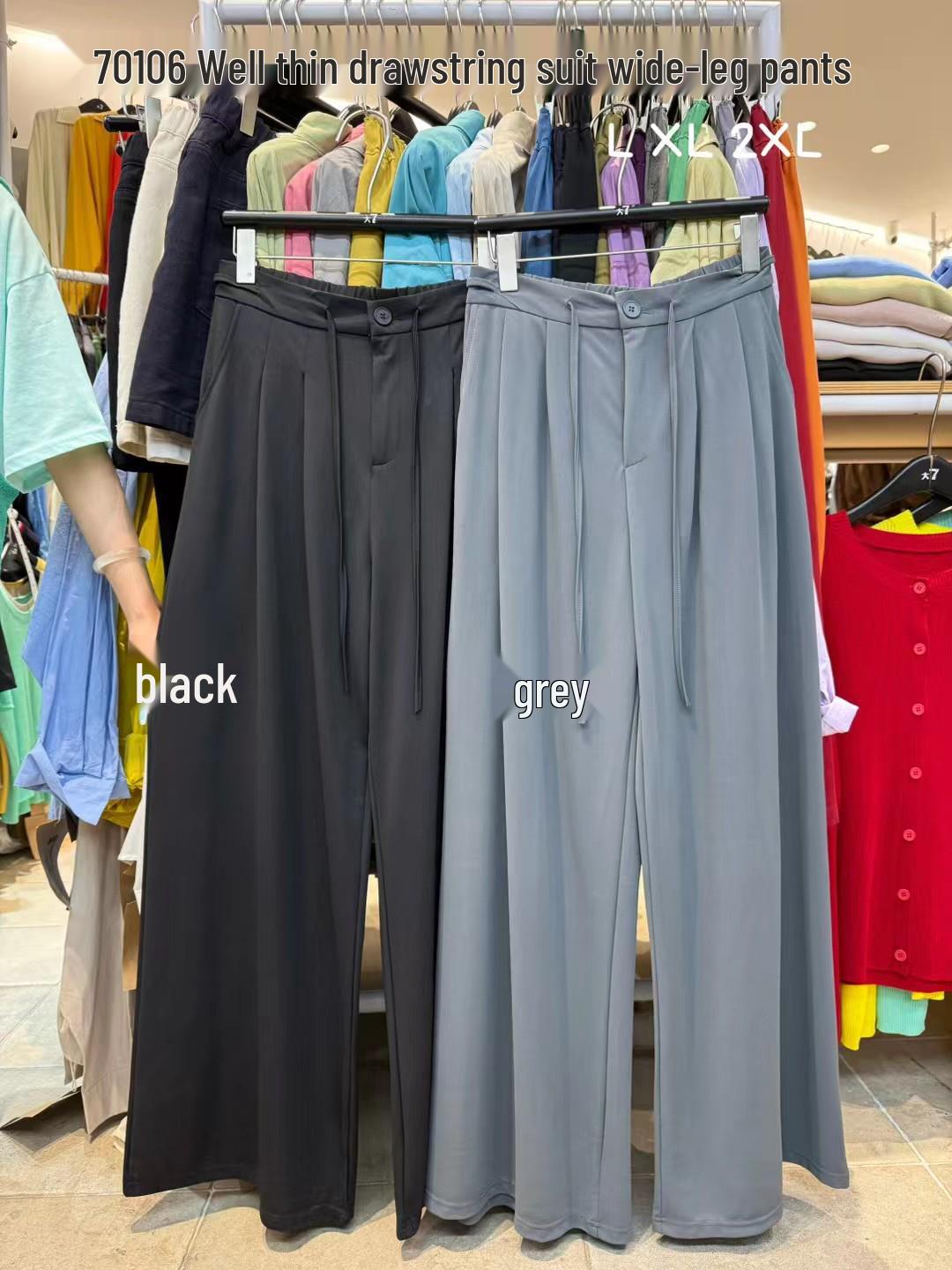 

Da 7 Women s Korean Style High Waist Wide-Leg Drawstring Pants - Plus Size, Summer Suit, Straight Leg, Loose Fit. 2XL