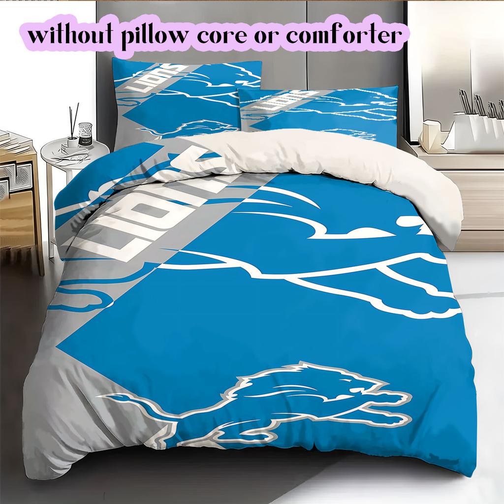 Detroit Lions rugby Pattern Bedding,Quilt Set Quilt Cover Pillowcase Home Birthday Gift (1*duvet cover+2*pillowcase,without core)