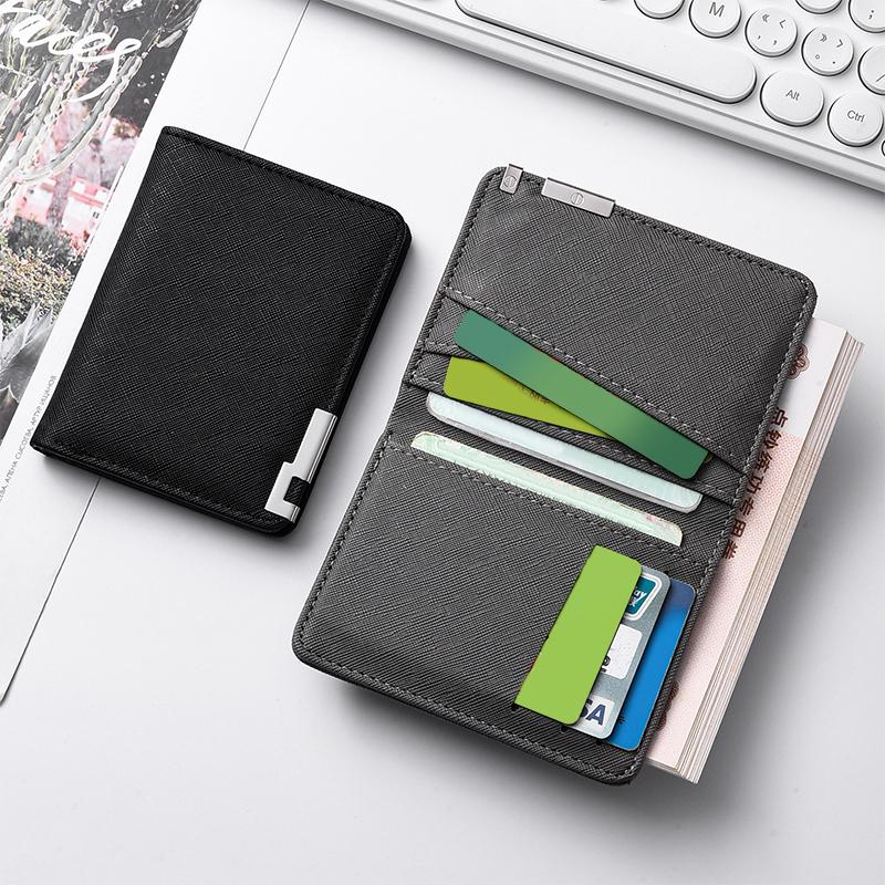 Black Faux Leather Slim Business-Style Wallet With Multiple Card Slots Credit Card & Driver'S License Holder Geometric Design
