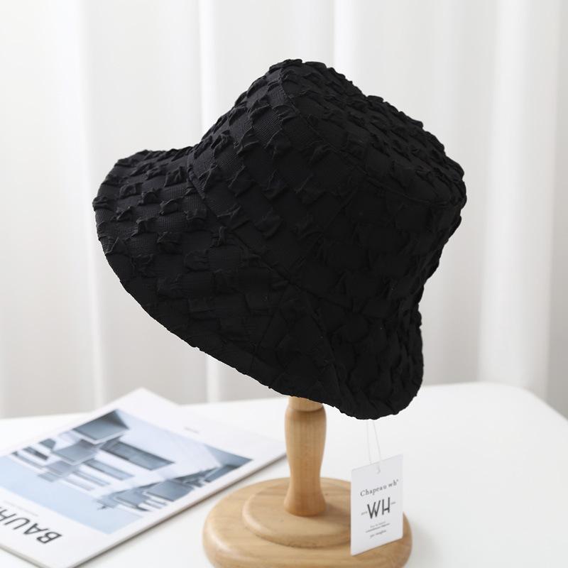 Hat women's spring and summer folds sunshade sunscreen flat top bucket hat seersucker temperament shows washbasin hat